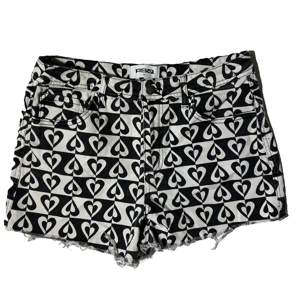 RSQ Black and white hearts shorts
